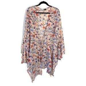 La Vanya Womans Asymmetric Floral Cottagecore Kimono Size 3X Garden Whimsical